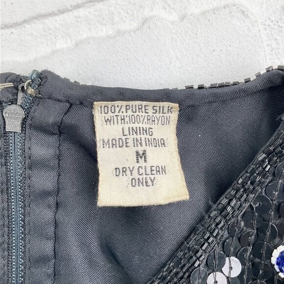 Unbranded Dress Women Medium Black Multi Floral Bow All Sequin Silk Christmas - Picture 6 of 10